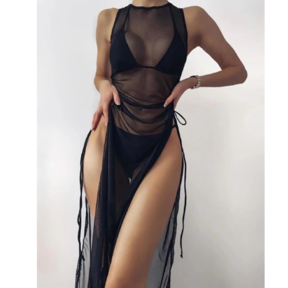 New Black mesh beach cover up